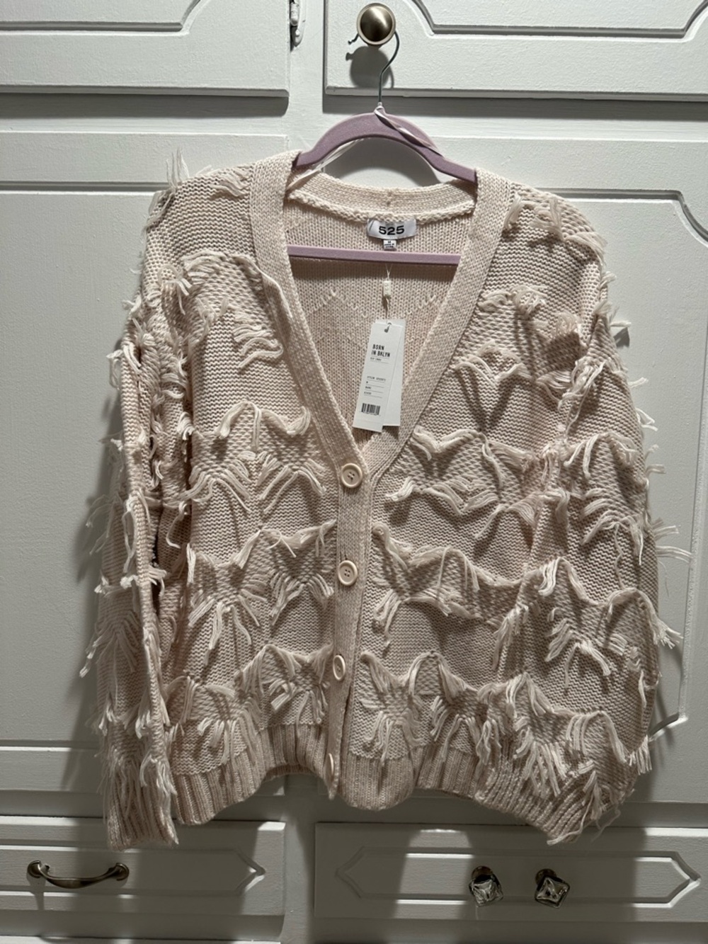 525 America beige cable knit fringe sweater cardigan.